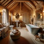 Salle de bain au sein d'une chambre familiale dans l'hôtel de Savignac